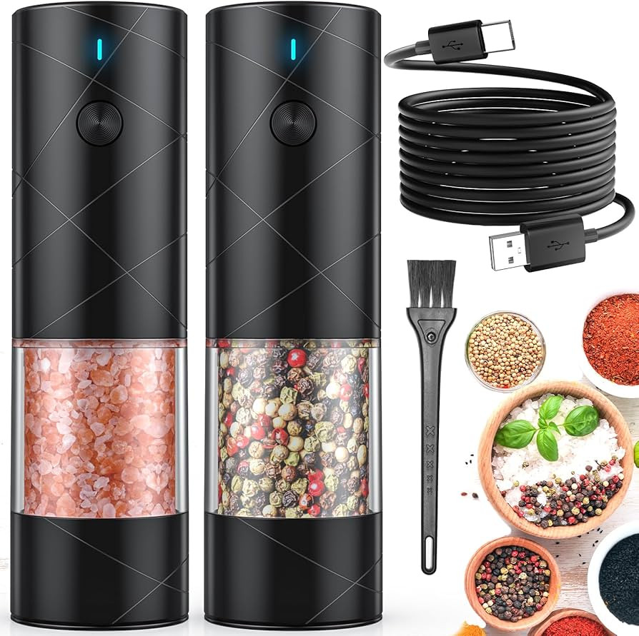 2Pack Electric Salt and Pepper Grinder Set USB Rechargeable with Warm LED Light, Adjustable Coars... | Amazon (US)