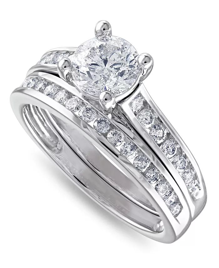 Diamond (1-1/2 ct. t.w.) Channel-Set Bridal Set in 14K White, Yellow or Rose Gold | Macys (US)