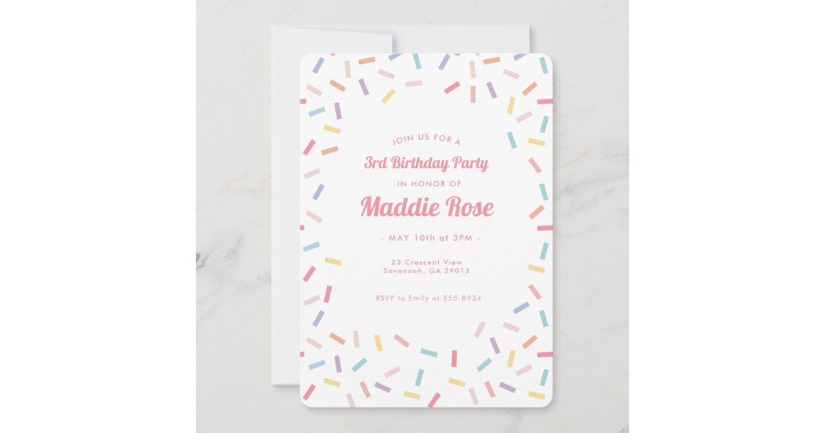 Pink Rainbow Sprinkles Birthday Invitation | Zazzle | Zazzle