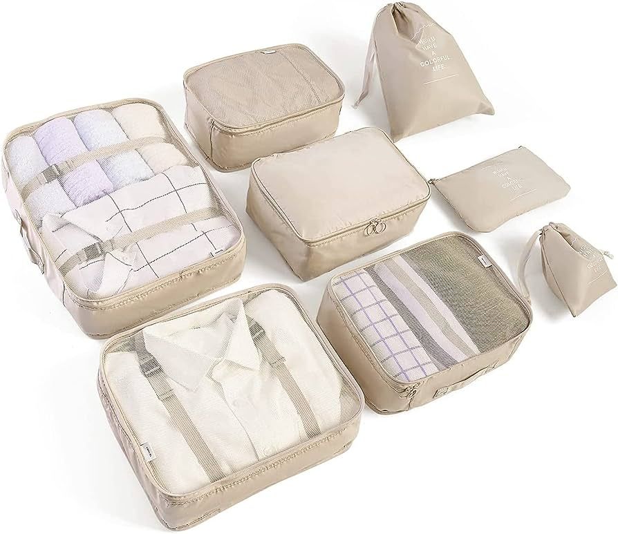8 Set Packing Cubes for Suitcases Travel Luggage Packing Organizers,Travel Essentials Luggage Org... | Amazon (US)