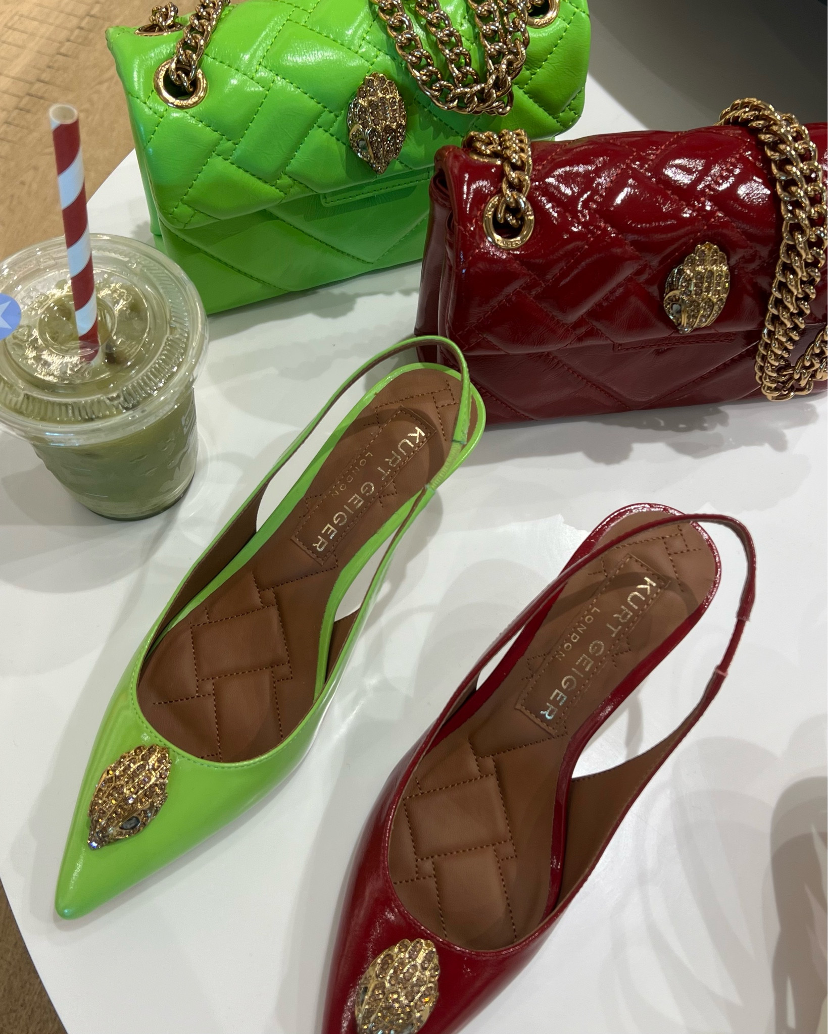 Apple or Wind handbag and heels 

Kurt Geiger brat green or burgundy red slingback shoes and matching mini bag 

#LTKShoeCrush #LTKStyleTip #LTKItBag
