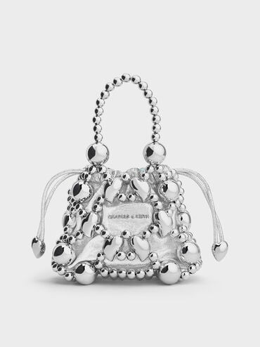 Gift Set: Metallic Beaded Top Handle Bag
 - Silver | Charles & Keith UK