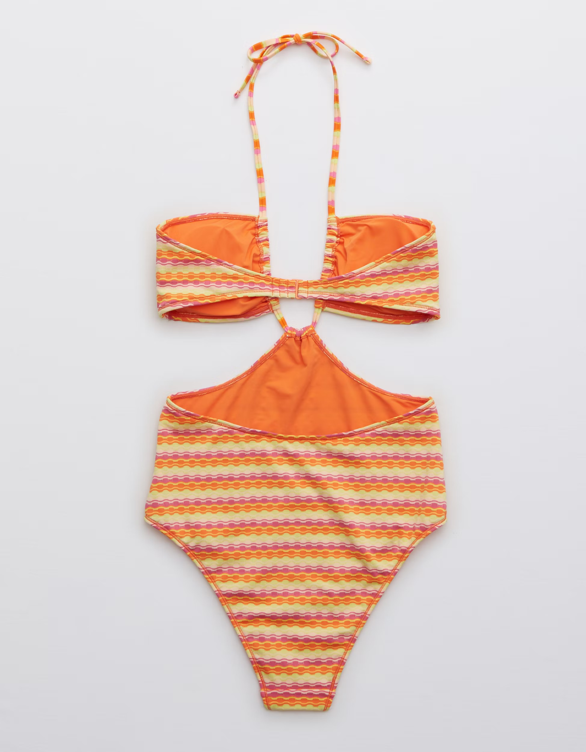 Aerie Striped Jacquard Cut Out Halter One Piece Swimsuit | American Eagle Outfitters (US & CA)