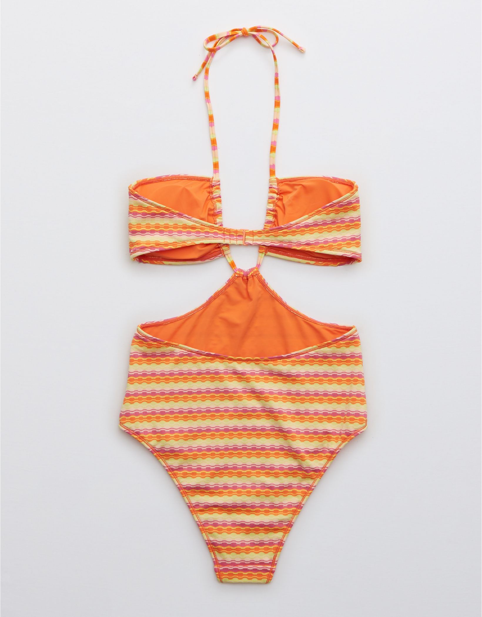 Aerie Striped Jacquard Cut Out Halter One Piece Swimsuit | American Eagle Outfitters (US & CA)