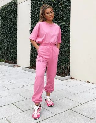 ASOS Weekend Collective set oversized sweatpants with logo in washed pink | ASOS (Global)