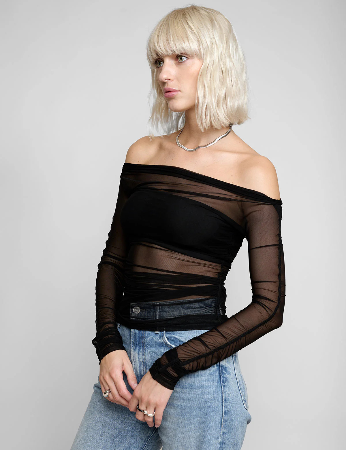 Lydia Mesh Off-The-Shoulder Top | Pixie Market