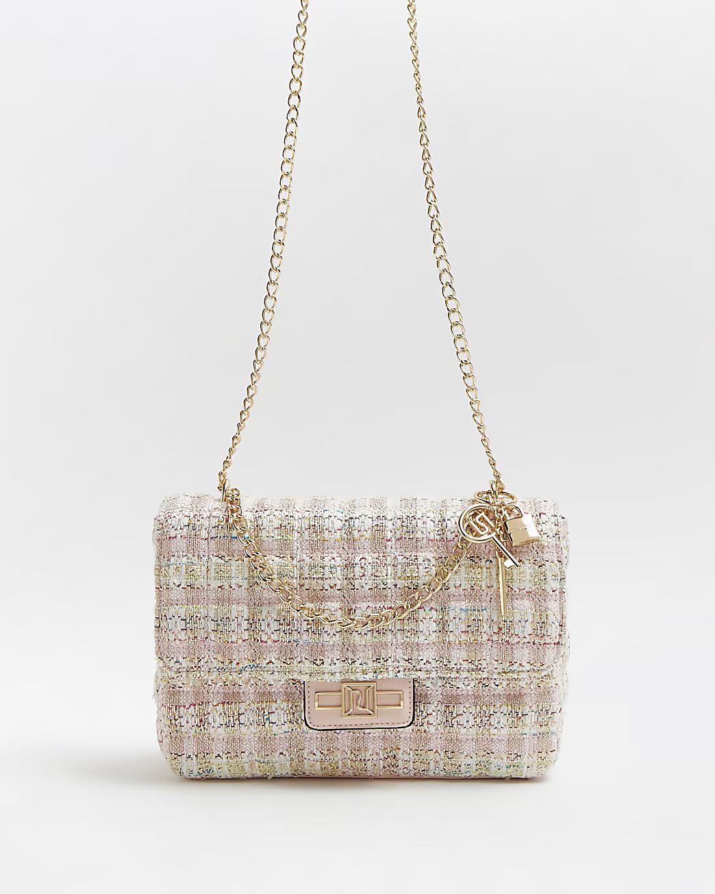 Pink boucle quilted shoulder bag | River Island (UK & IE)