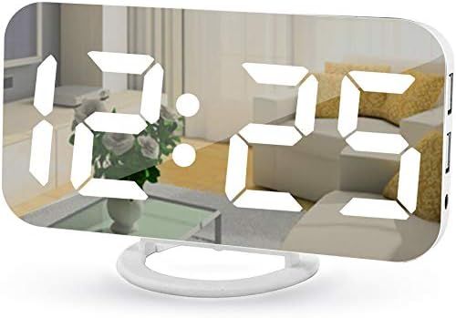 Digital Alarm Clock,7" LED Mirror Electronic Clocks,with 2 USB Charging Ports,Snooze Mode,Auto Ad... | Amazon (US)