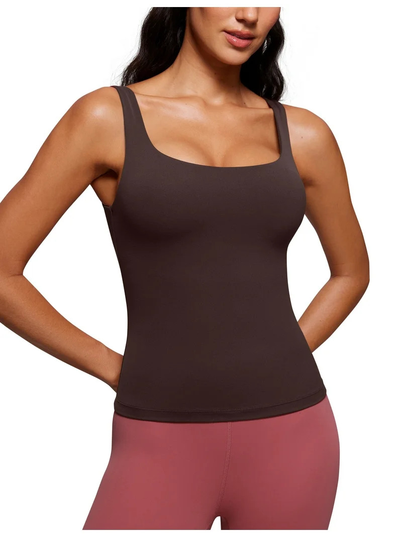 CRZ YOGA Butterluxe Women\u2019s U Neck Tank Top with Built in Bra Soft Padded Crop Camisole | Walmart (US)