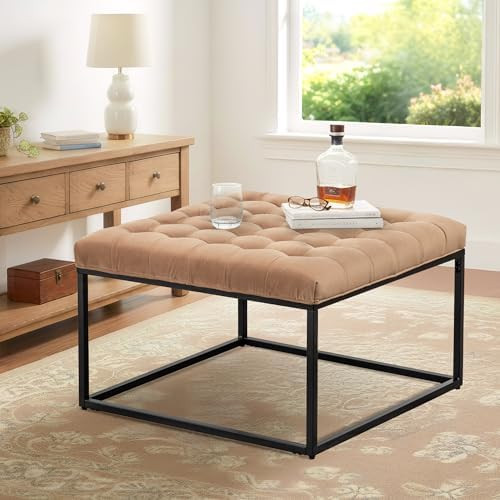 28" Square Button Tufted Metal Large Ottoman Square Coffee Table Footstool Reversible Top Padded ... | Amazon (US)