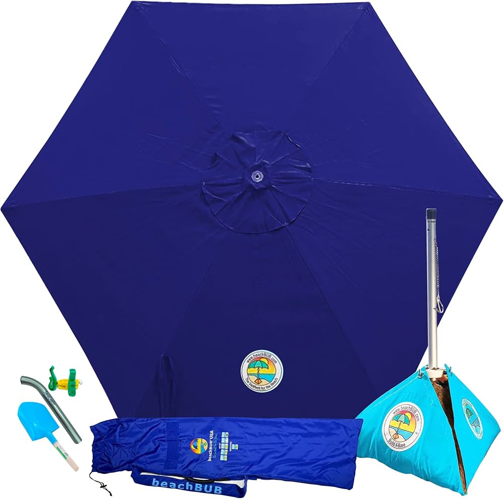 BEACHBUB All-In-One Beach Umbrella System. Includes 7 ½' (50+ UPF) Umbrella, Oversize Bag, Base ... | Amazon (US)