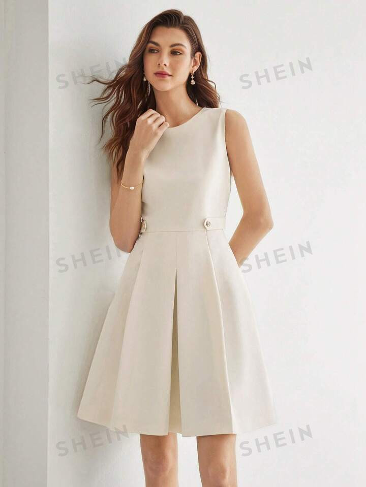 MOTF PREMIUM SOLID FOLD PLEATED DRESS | SHEIN