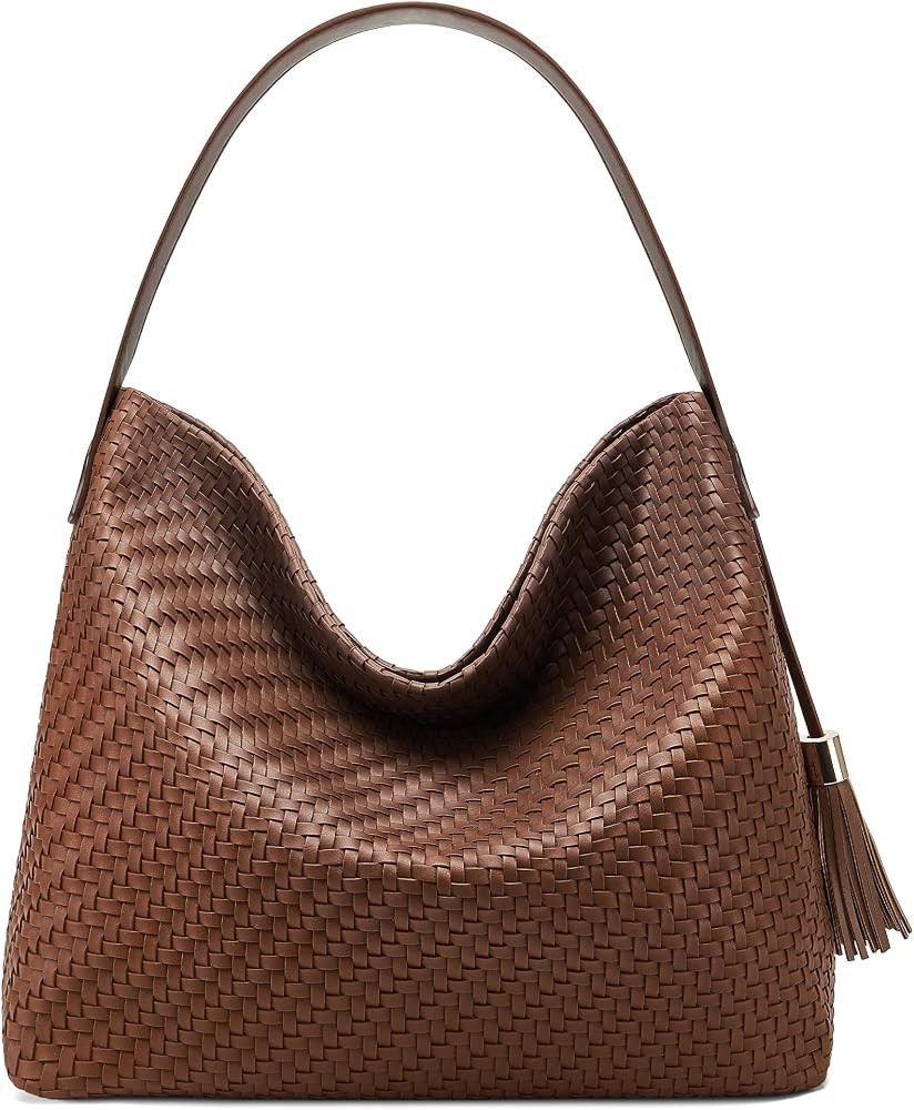 Large Woven Leather Tote Bag for Women Shoulder Purse Crossbody | Amazon (US)