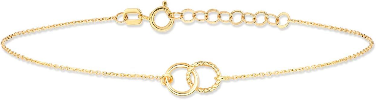 14K Solid Gold Interlocking Circles Bracelet | 14K Real Gold Double Circle Bracelet for Women | D... | Amazon (US)