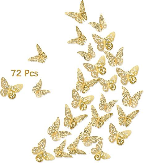 3D Butterfly Wall Stickers, 72Pcs 3 Sizes 3 Styles, Removable Metallic Wall Decals Fridge Sticker... | Amazon (US)