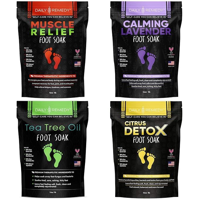 DAILY REMEDY Foot Soak Salts- Variety Pack of 4- Tea Tree Oil, Muscle Relief, Calming Lavender & ... | Amazon (US)