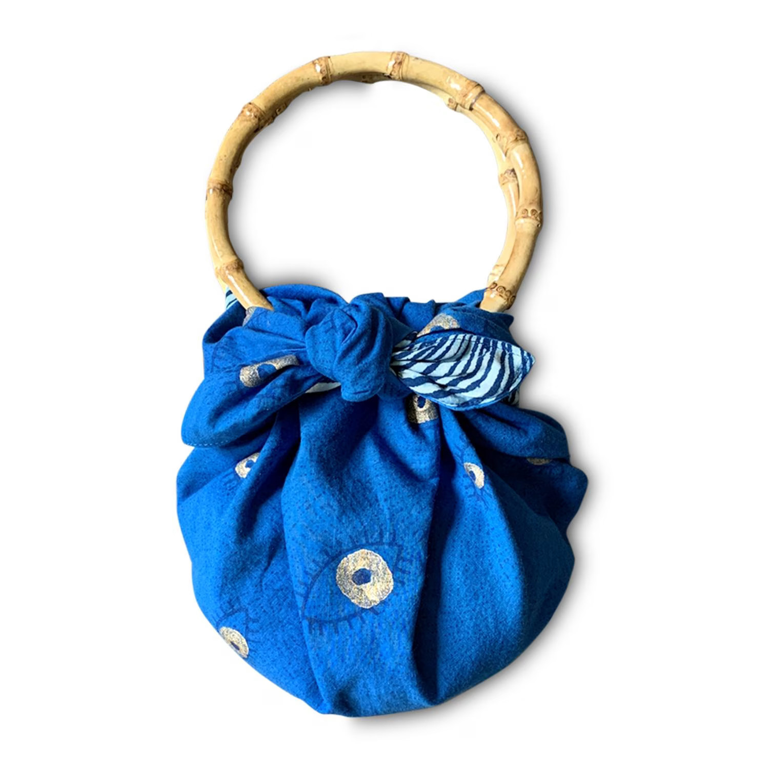 Japanese Bamboo Bag | Handblock Evil Eye Print Moroccan Blue | Wolf & Badger (US)