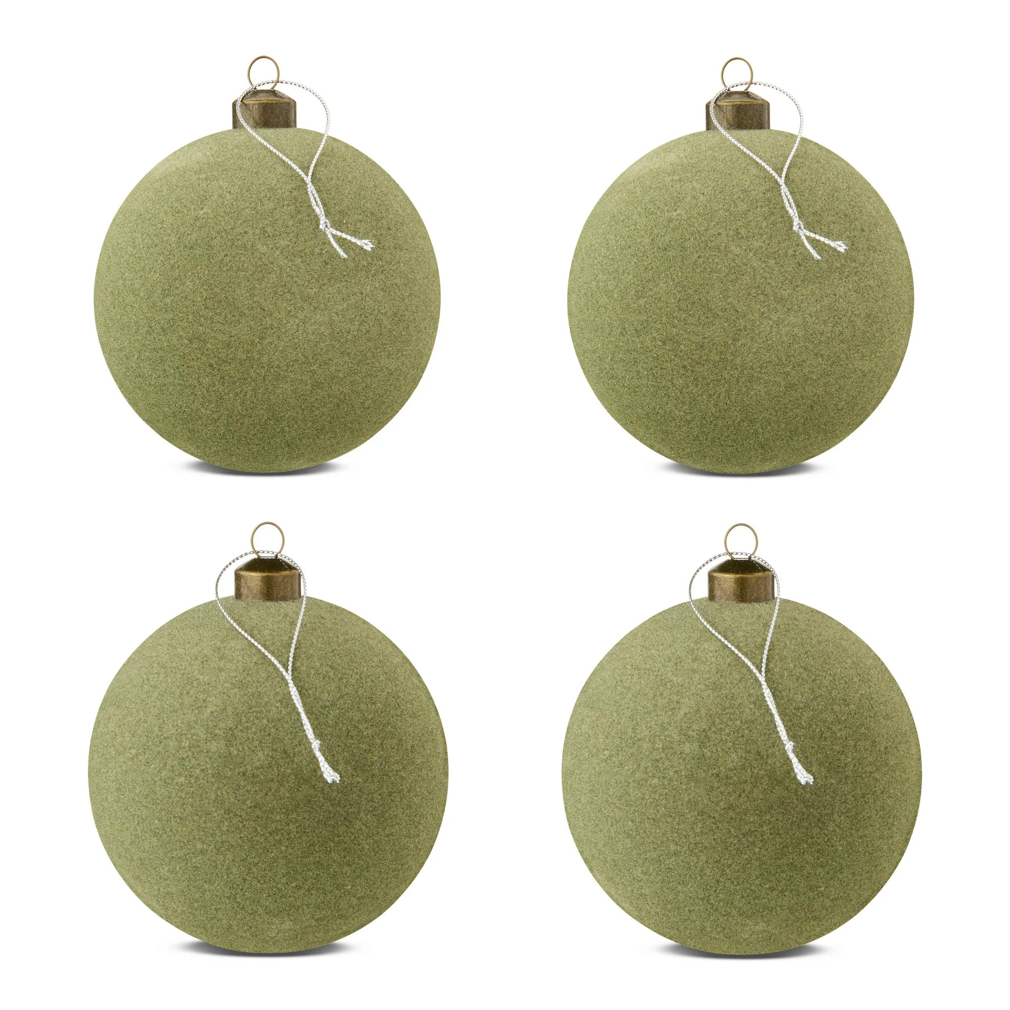 4 Count Sage Green Flocked Shatterproof Ball Christmas Ornaments, by Holiday Time | Walmart (US)