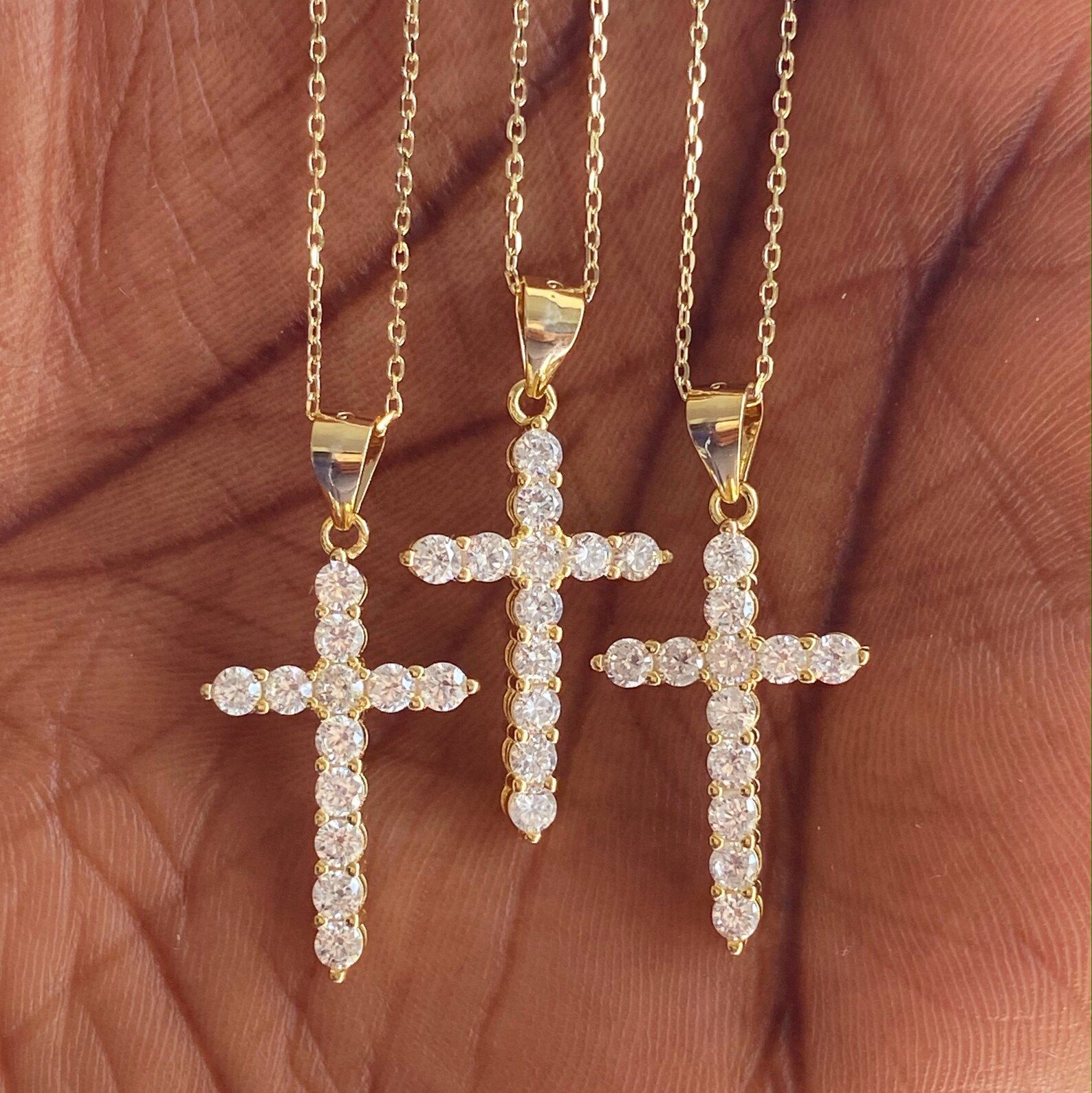 Diamond CZ Cross Necklace | Sterling Silver Cross Necklace | Diamond CZ Cross Necklace | CZ Cross... | Etsy (US)
