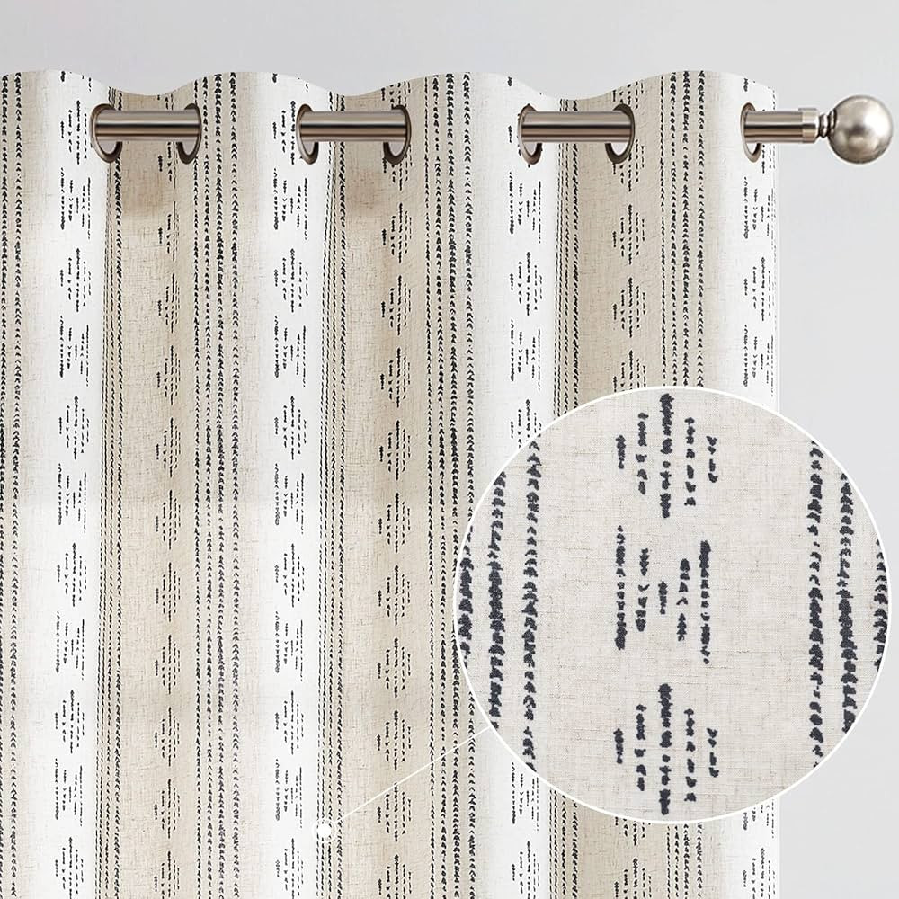 jinchan Boho Curtains Linen Curtains for Living Room Black Farmhouse Curtains 96 Inch Length Geom... | Amazon (US)
