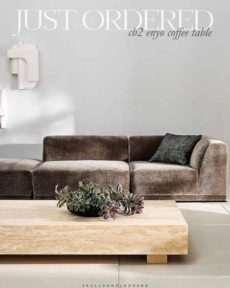 Just ordered the enyo coffee table from cb2 the other day!!! It’ll arrive later this month, but so excited to for it to arrive!

Cb2 furniture, travertine, travertine coffee table, neutral home 

#LTKhome