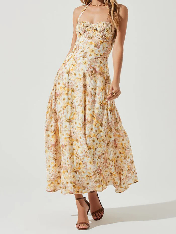 ASTR Women's Mariella Dress in Taupe Yellow Floral Medium Lord & Taylor | Lord & Taylor