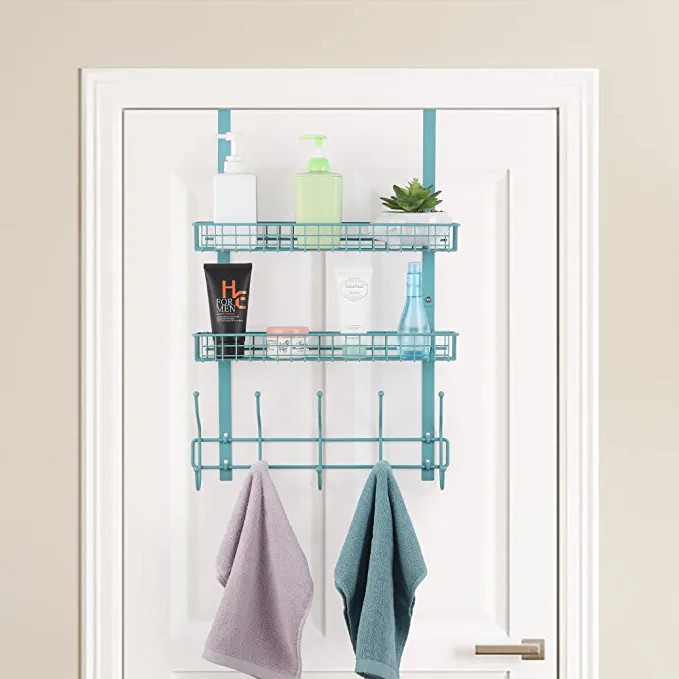 NEX Over The Door Hooks Shelf Organizer Hanger Spice Rack with 2 Mesh Basket 5 Hooks Storage Rack... | Amazon (US)