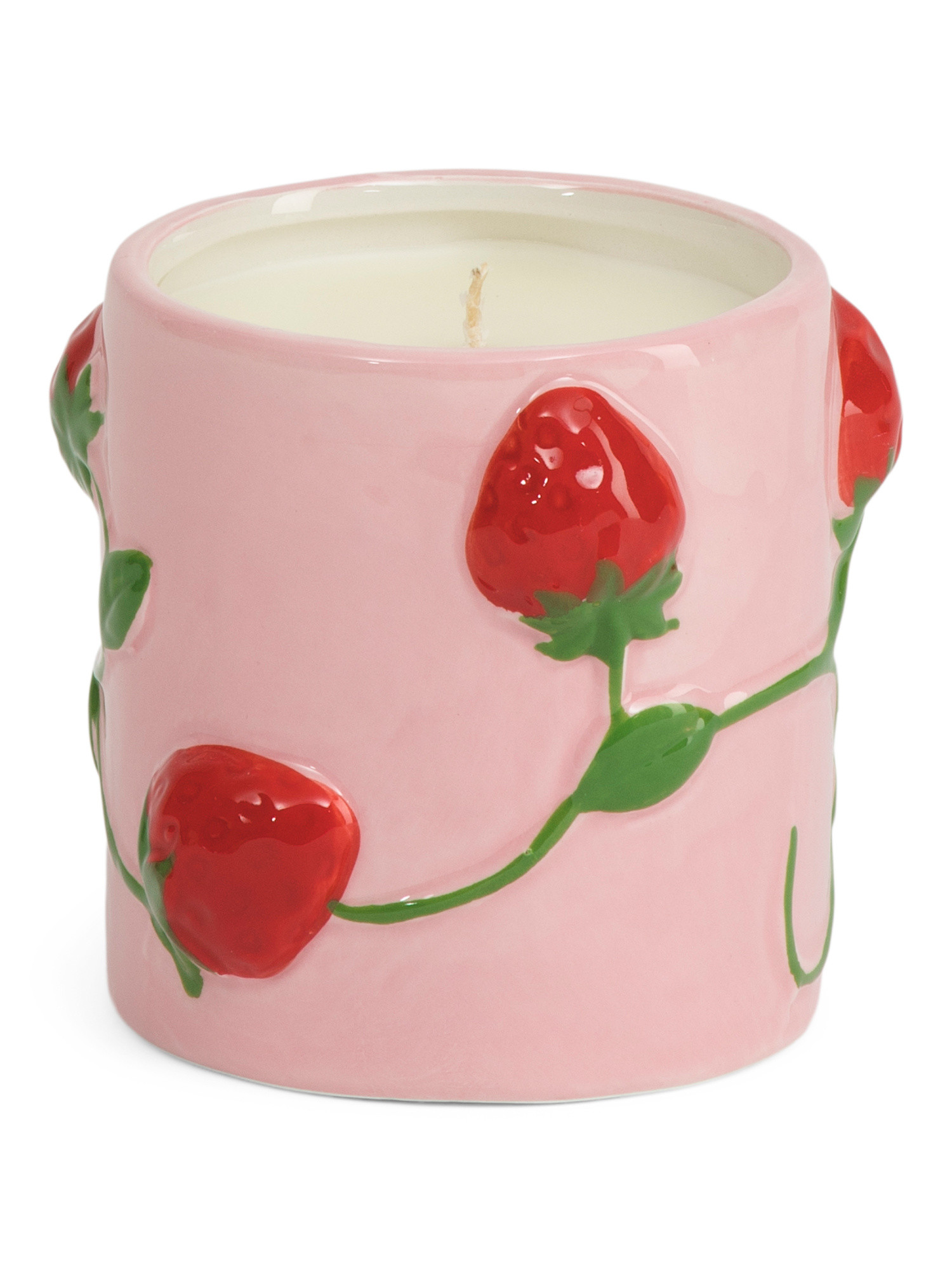16oz Tall Ceramic Embossed Strawberry Jar Candle | TJ Maxx
