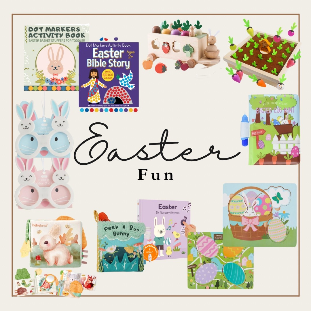 Dot Marker Books, Sticker and/or water coloring books, puzzles, music book, interactive baby books and funny bunny glasses 🐰 

#LTKKids #LTKFamily #LTKGiftGuide