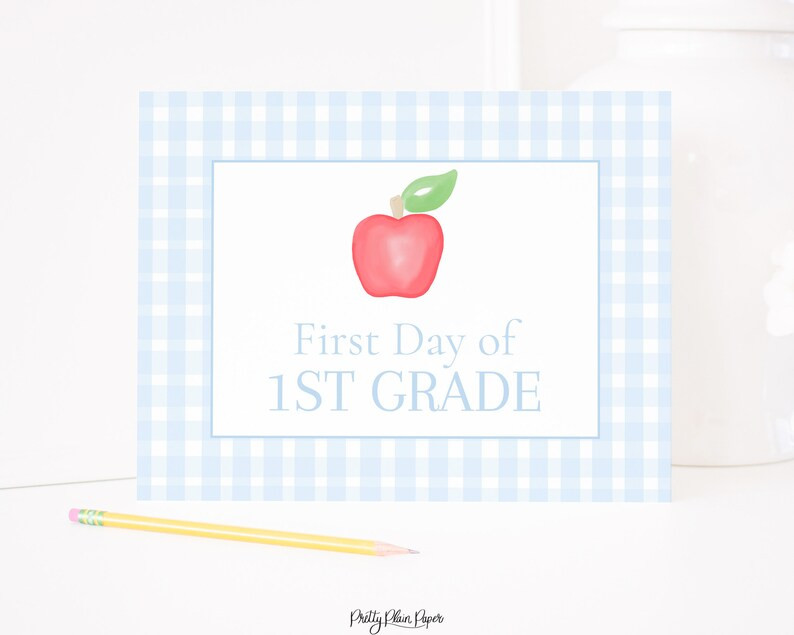 Blue Gingham First Day of School Sign | Watercolor First Day of School Sign | Printable & Editabl... | Etsy (US)