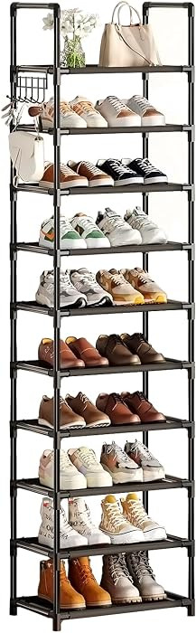 Simple Trending 10 Tiers Tall Shoe Rack for Closet, Black | Amazon (US)