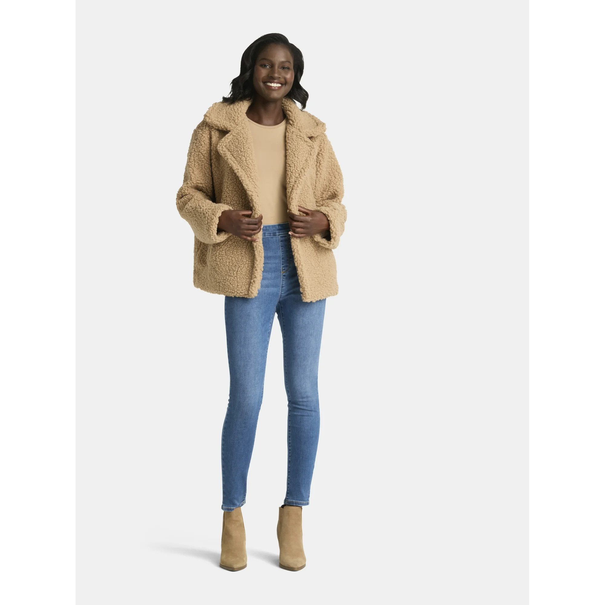 Time and Tru Women's and Women's Plus Teddy Double Breasted Jacket, Sizes XS-3X | Walmart (US)