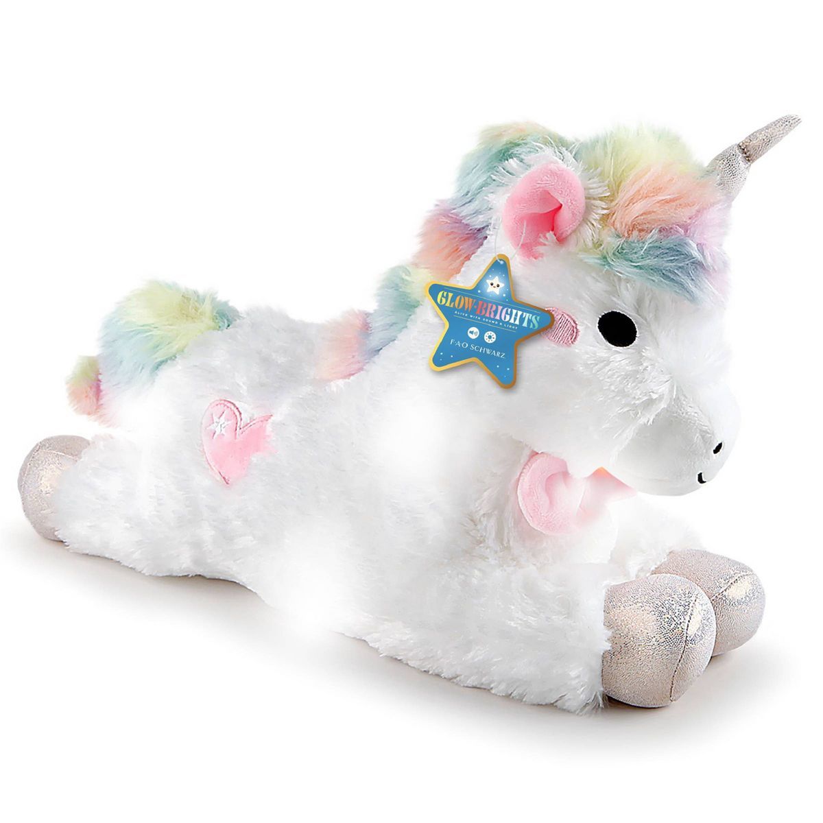 FAO Schwarz Glow Brights Toy Plush LED with Sound White Unicorn 15" Stuffed Animal | Target