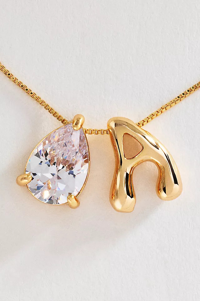 Bubble Initial and Pear-Cut Stone Necklace | Anthropologie (US)