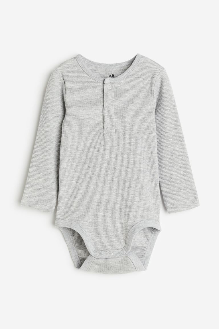 Long-sleeved Henley Bodysuit - Light gray melange - Kids | H&M US | H&M (US + CA)