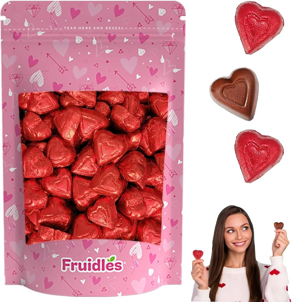 Fruidles Valentine's Day Milk Chocolate Hearts, Party Bag Fillers, Red Individually Wrapped Foils... | Amazon (US)