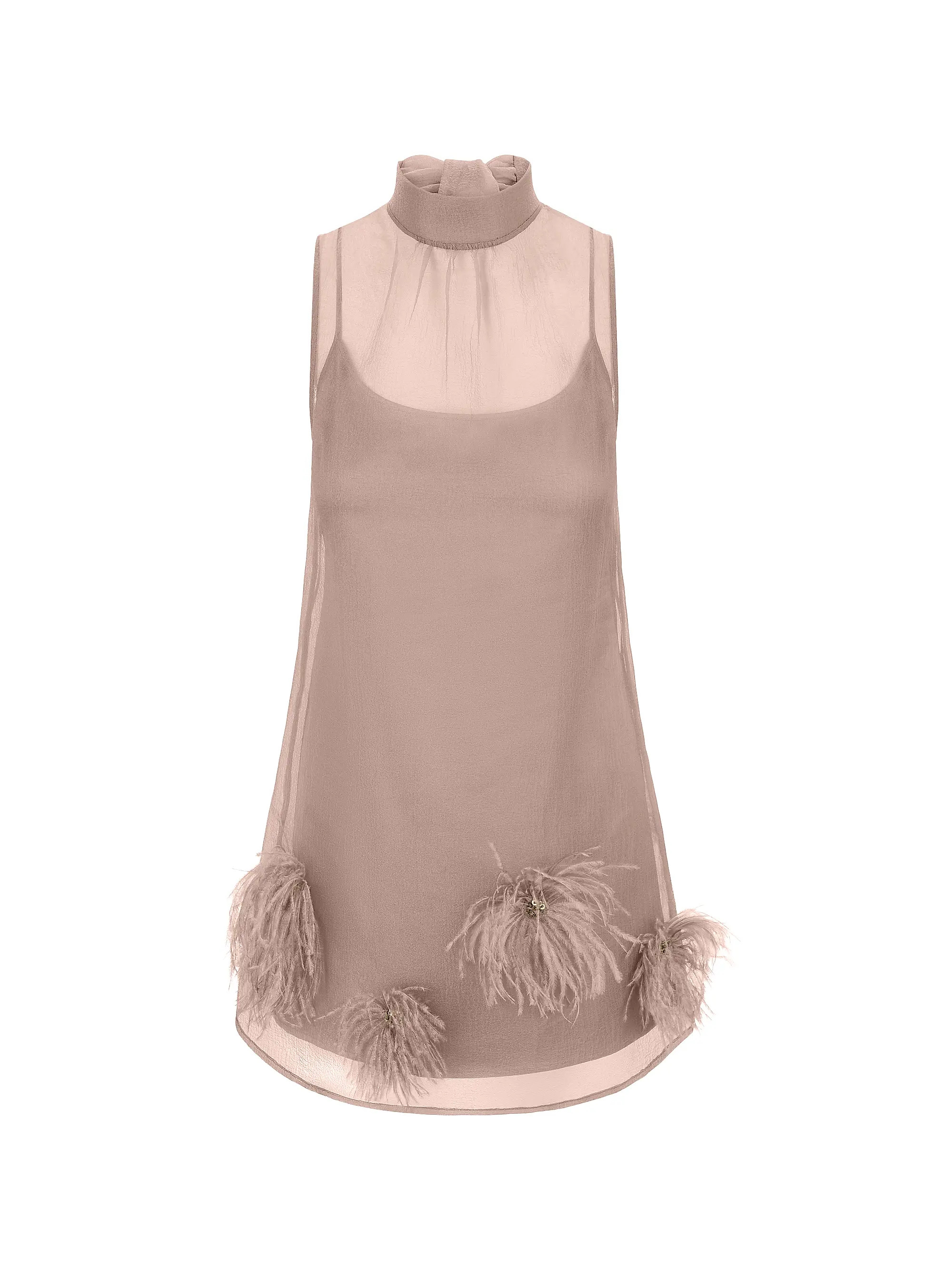 Staud Albee Feather-Embellished Mesh Minidress | Saks Fifth Avenue | Saks Fifth Avenue
