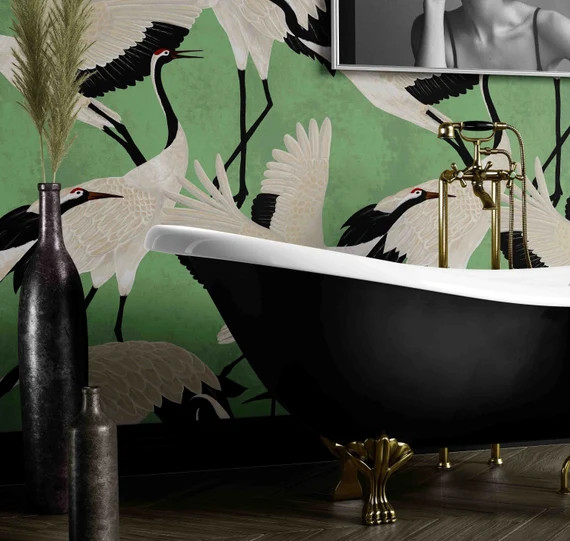 Green Heron Print Wallpaper Asian Birds Wall art | Etsy | Etsy (US)