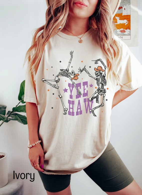 Country Western Halloween Graphic Tee, Halloween Yeehaw Tshirt, Cowgirl Halloween Tee, Dancing Sk... | Etsy (US)