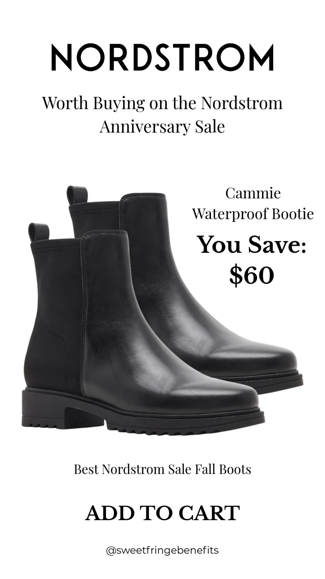 The Cammie Waterproof Bootie is one of those Nordstrom Anniversary Sale buys you’ll wear for years. Waterproof, comfortable, and versatile, it’s the perfect boot to pair with jeans, trousers, dresses, and leggings all fall and winter, and save $60 while the sale lasts.

💡 LTK MADE EASY
❤️ Heart = Support my posts!
🔖 Save = Get sale & restock alerts
📋 Lists = Keep favorites organized
📲 Share = Send lists and products to a friend. Hello, Christmas List!
💬 Comment = Ask me anything about what I’m wearing.:-) 

 #LTKootd #LTKOver40 #LTKSaleAlert