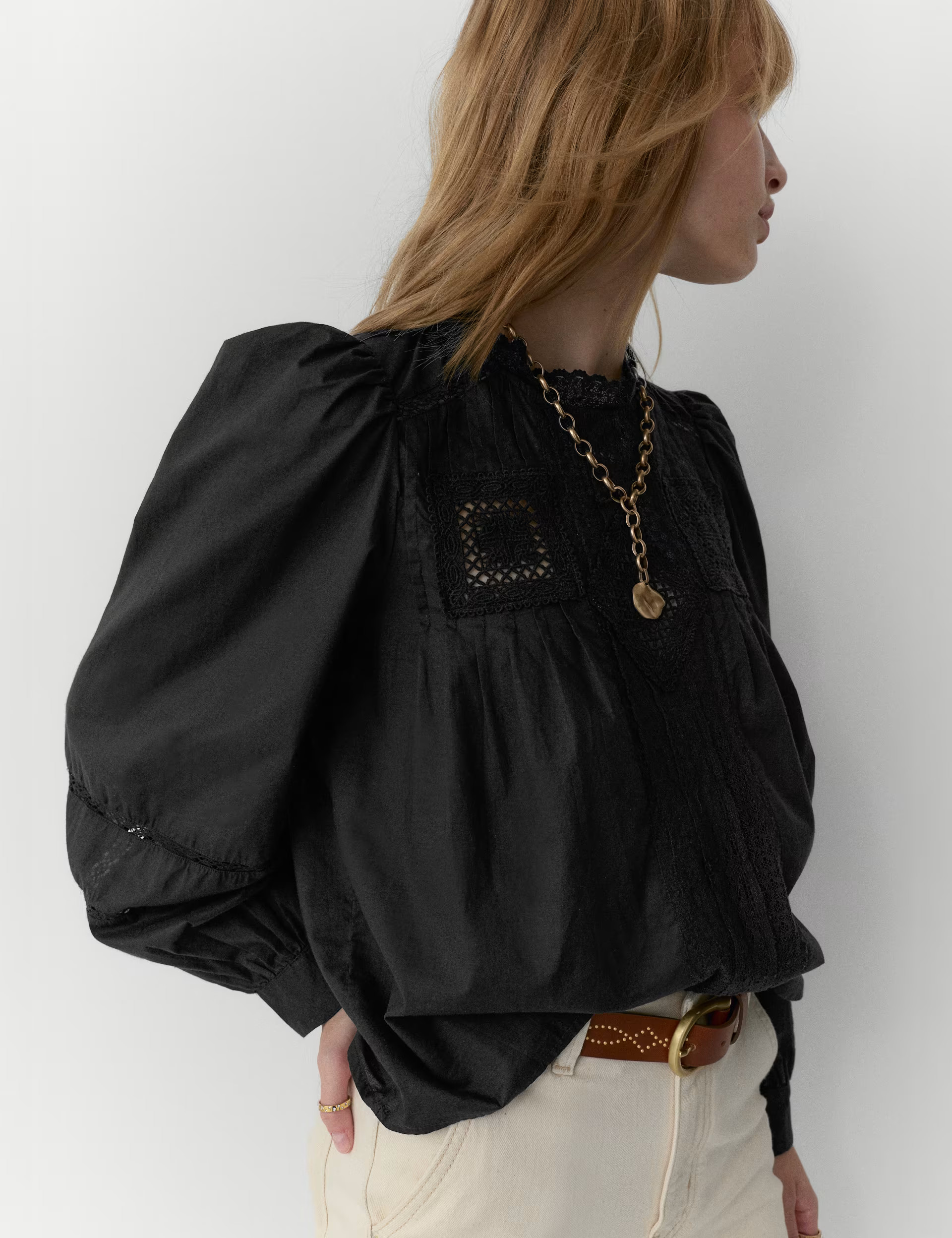 Pure Cotton Crew Neck Lace Front Blouse | Marks & Spencer (UK)