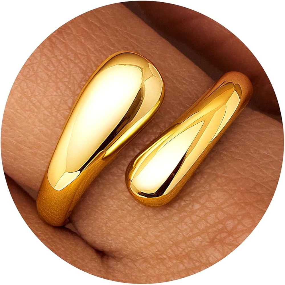 Gold Chunky Rings for Women Non Tarnish, 14K Gold Plated Adjustable Rings for Statement, Stackabl... | Amazon (US)