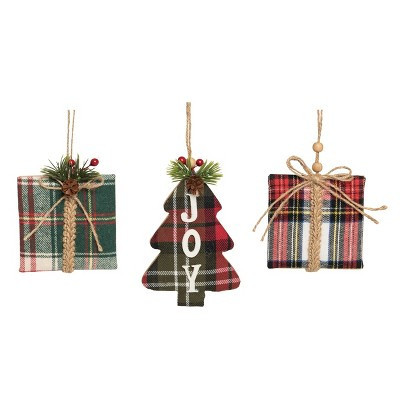 Transpac 5.25 in Multicolored Christmas Plaid Fabric Canvas Ornament Set of 3 for Tree Decoration | Target