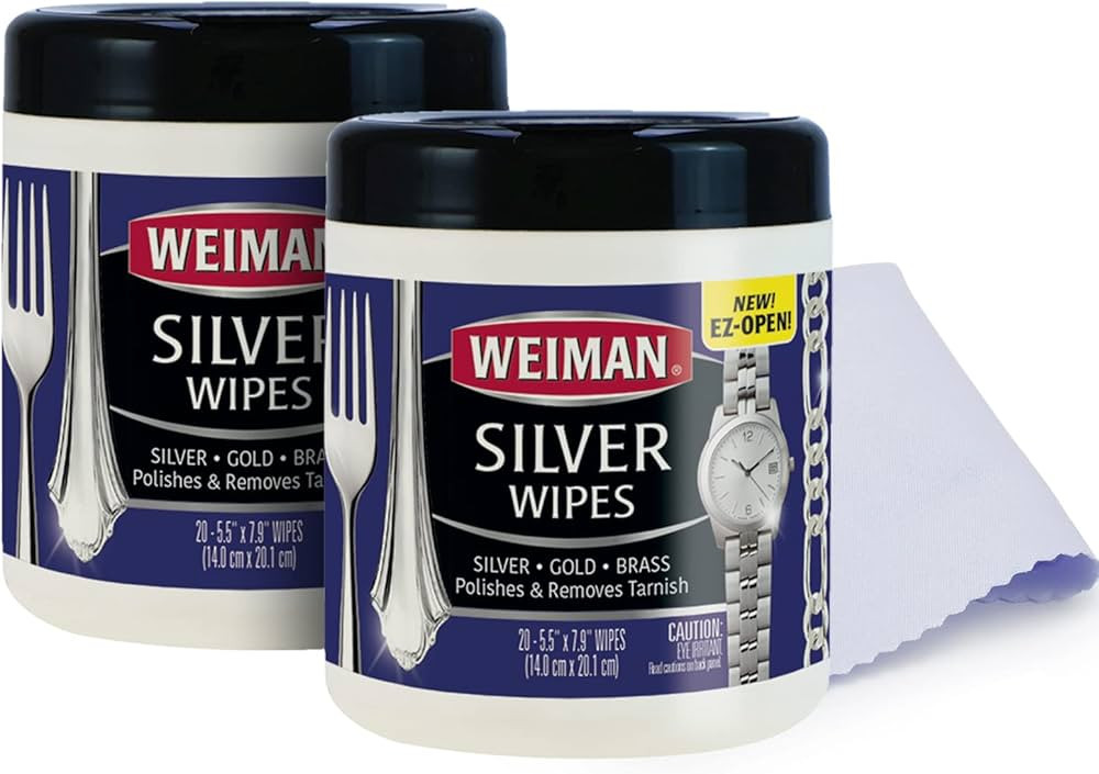 Weiman Jewelry Polish Cleaner and Tarnish Remover Wipes - 20 Count (2 Pack) with Polishing Cloth ... | Amazon (US)