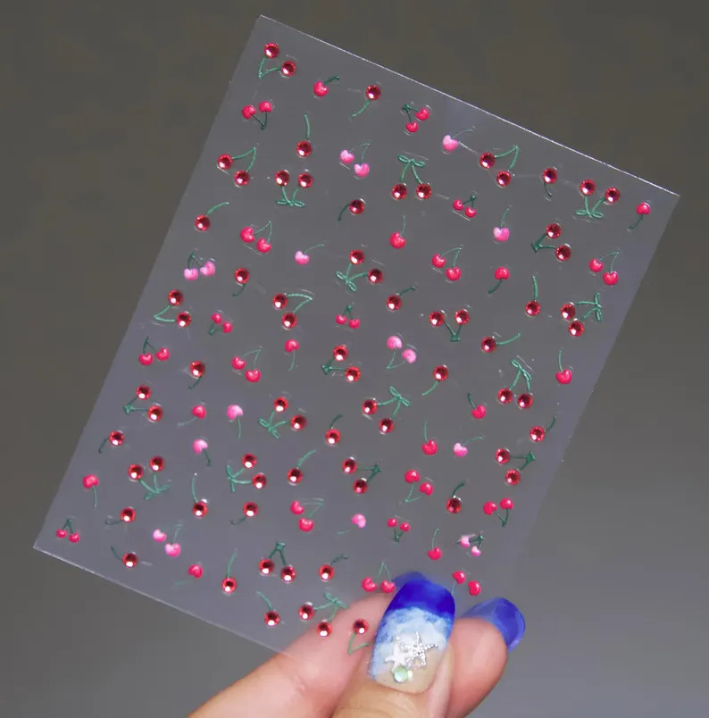 Red and Hot Pink Cherry Fruity Nail Art Sticker | Etsy (US)