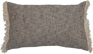 Creative Co-Op Polyester Woven Cotton Lumbar Chambray Back & Fringe Pillow, Black & Cream | Amazon (US)