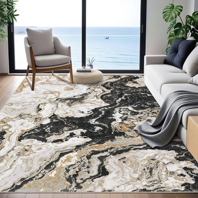 Abstract Modern Marble Black Area Rug 5x7 Washable Rugs Contemporary Non Slip Indoor Rugs for Living Room Bedroom | Target