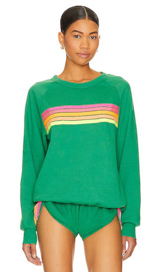 X REVOLVE 5 Stripe Crew Sweatshirt in Kelly Green & Neon Yellow | Revolve Clothing (Global)