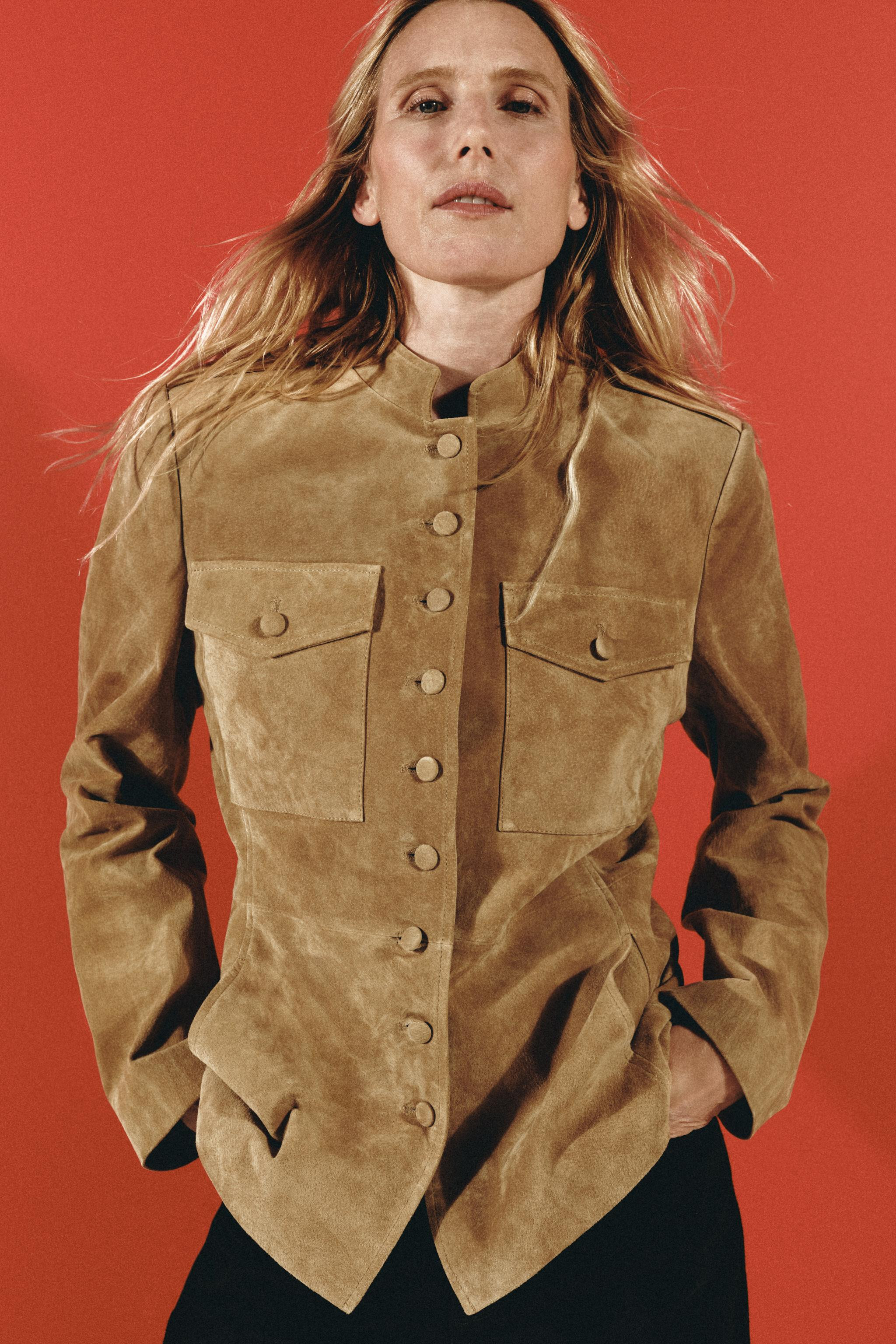 Jacket made from 100% leather. Features a stand-up collar and long sleeves with shoulder tabs and... | Zara US