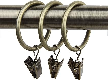 Rod Desyne 10 Count Curtain Rings with Clip, 1-3/8-Inch, Antique Brass | Amazon (US)